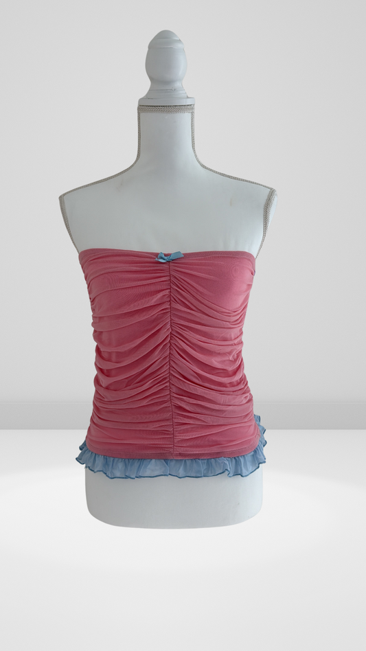 Pink Ruffle Strapless Top